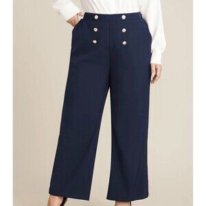 BloomChic Dress Pants Womens Medium 10 Blue High Rise Ankle‎ Wide Leg Button